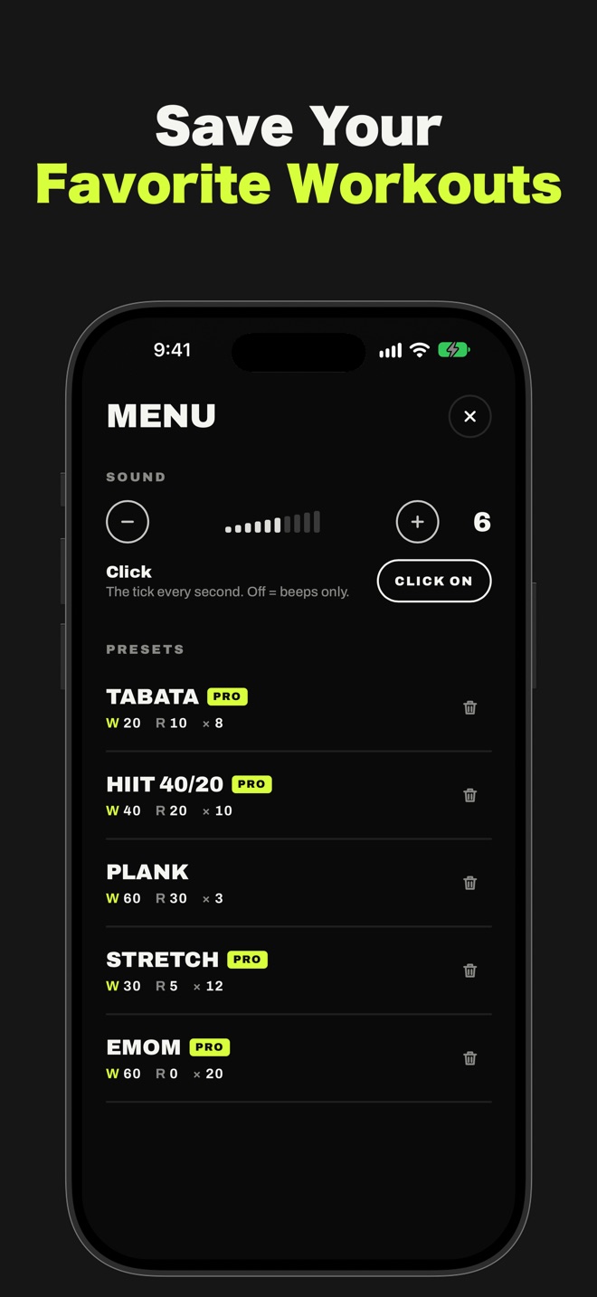 Save your workouts as presets